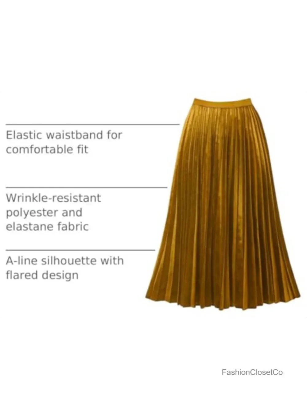 Flowy Velvet A-Line Midi Pleated Skirt High Waist
